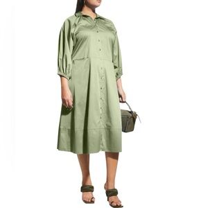 Harshman Muriel Shirt Dress Plus 3X Green Cotton Midi NWT